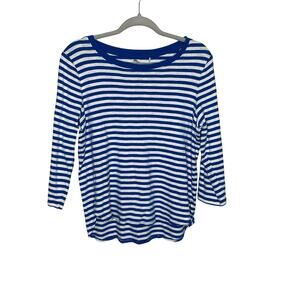 Tommy Bahama Womens Blue Stiped 3/4 Sleeve Shirt Size L